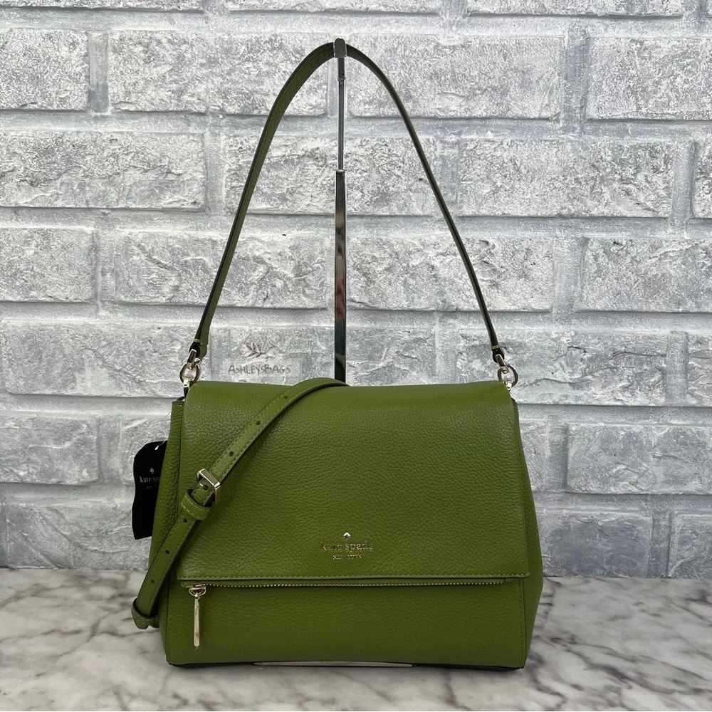Kate Spade Leila Medium Flap Shoulder Bag Crossbody In Kelp Forest Green